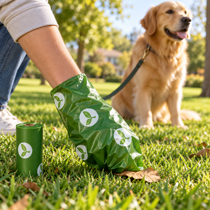 Green Seedling-Print Pet Waste Bags – Single Roll