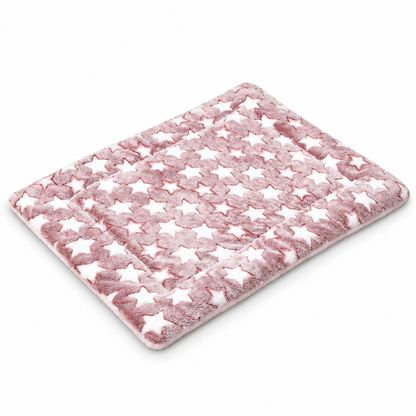 Pink and White Star Plush Pet Mat – 35.0 × 26.8 in
