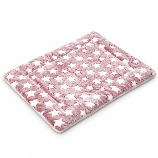 Pink and White Star Plush Pet Mat – 35.0 × 26.8 in