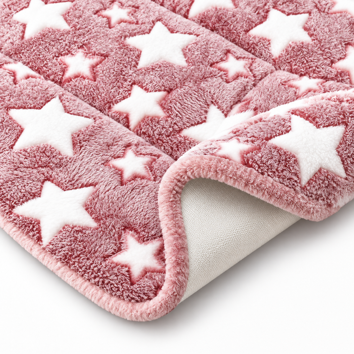 Pink and White Star Plush Pet Mat – 35.0 × 26.8 in