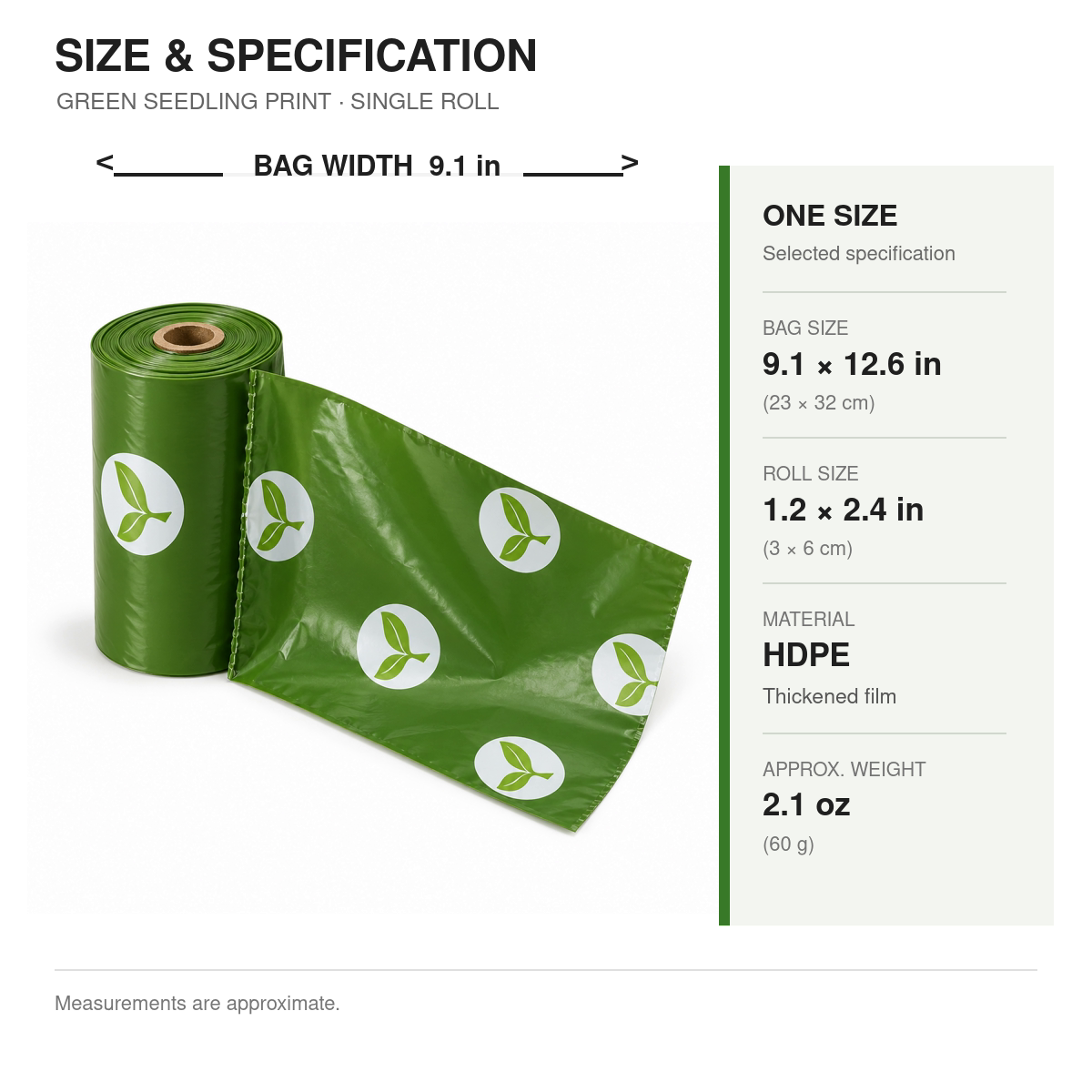 Green Seedling-Print Pet Waste Bags – Single Roll