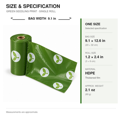 Green Seedling-Print Pet Waste Bags – Single Roll