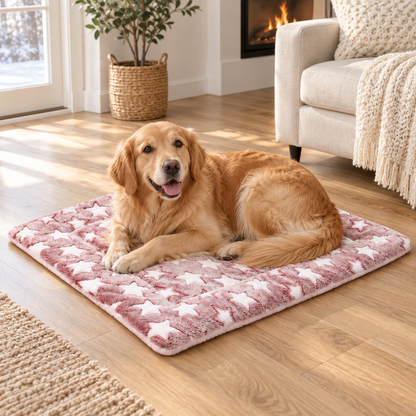 Pink and White Star Plush Pet Mat – 35.0 × 26.8 in