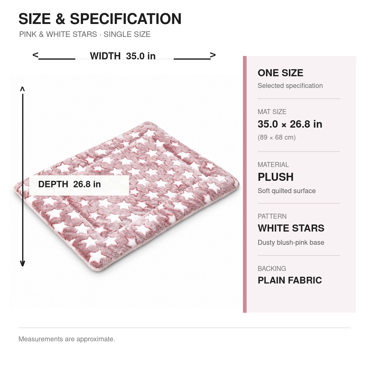 Pink and White Star Plush Pet Mat – 35.0 × 26.8 in